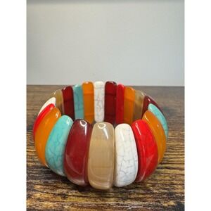 VTG Multicolored Lucite‎ Panel Stretch Bracelet Western Boho Chunky Statement